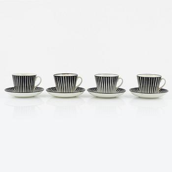 Eugen Trost, four 'Zebra' teacups and saucers, Gefle.