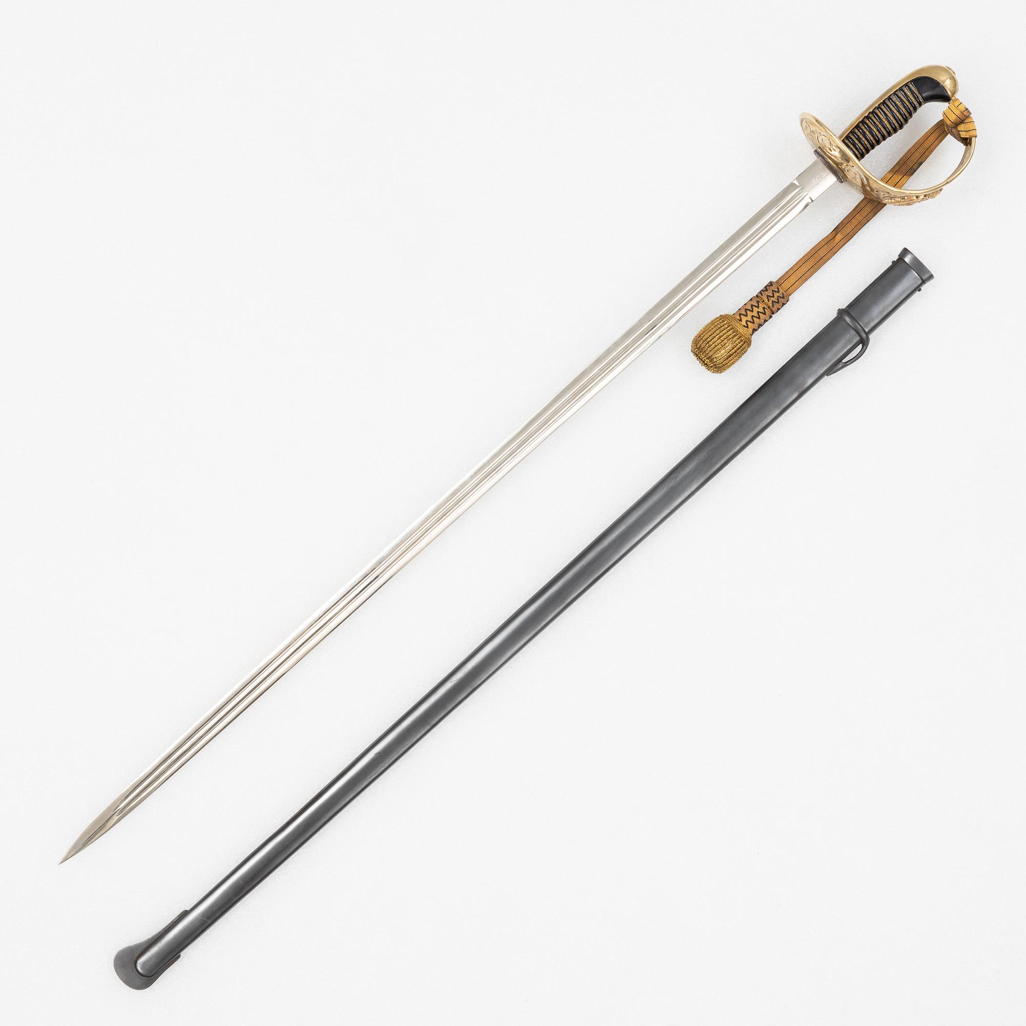 A Swedish cavalry officer's sword, 1893 pattern, with scabbard.
