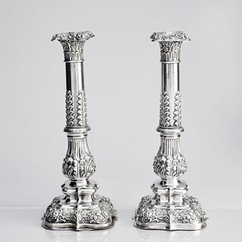 A pair of Swedish silver candlesticks, Gustaf Möllenborg, Stockholm 1842.