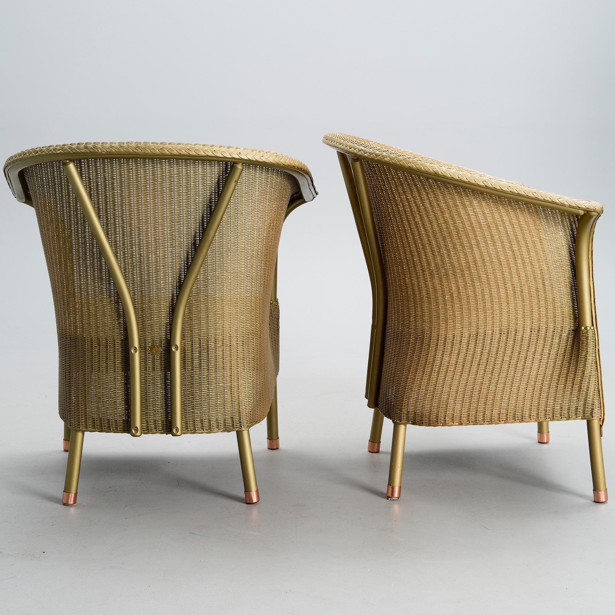 A PAIR OF ARM CHAIRS, Lloyd Loom, Spalding, England, turn of the 21st century.