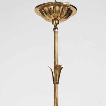 Lars Holmström, a Swedish Grace brass ceiling chandelier, Arvika Sweden 1920s-1930s.