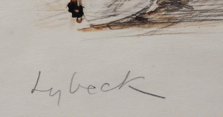 BERTIL LYBECK, blandteknik, sign. Dat 1918 enligt etikett á tergo.