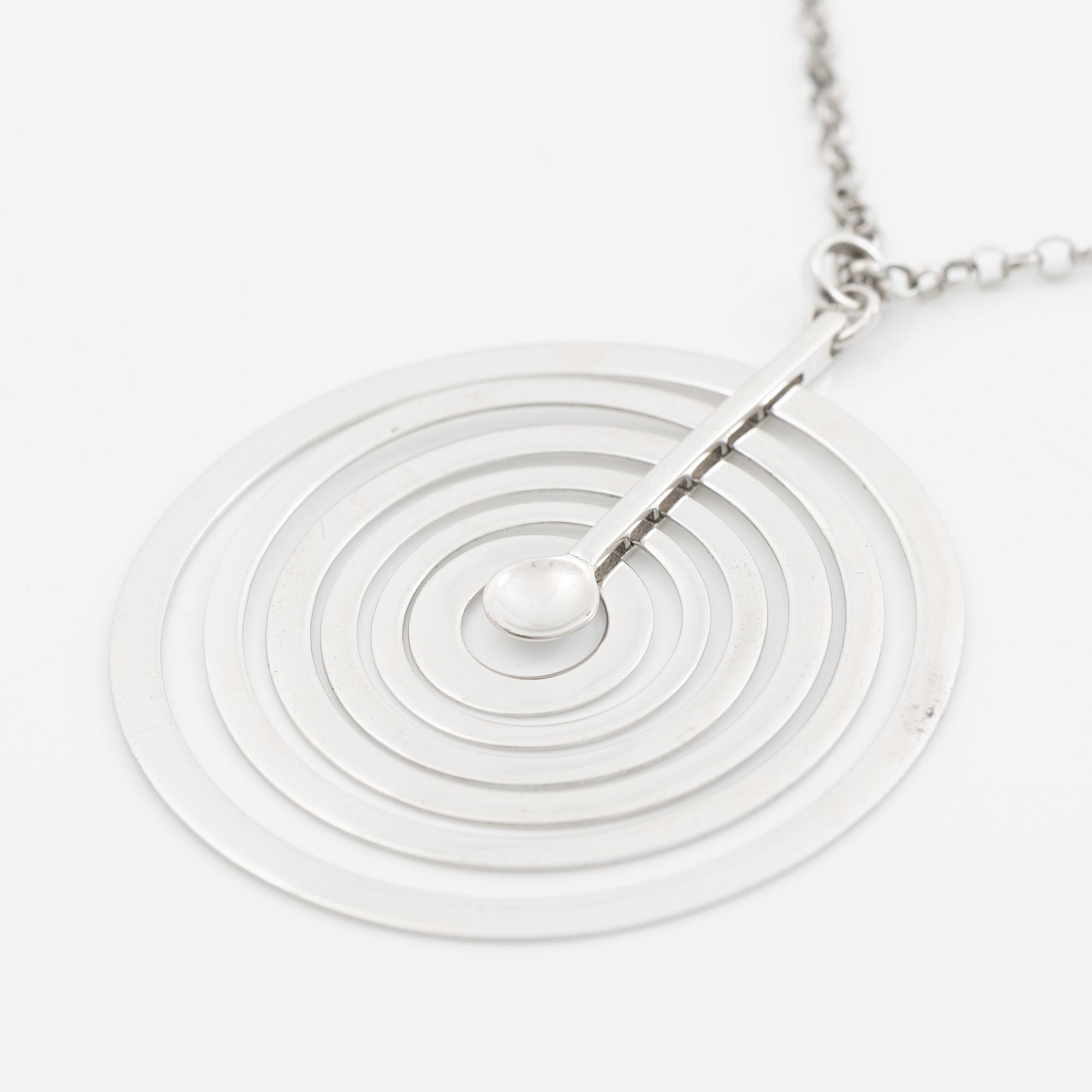 Tapio Wirkkala, Pendant with chain “Silver Moon”, sterling silver, Finland, for Kultakeskus, contemporary.