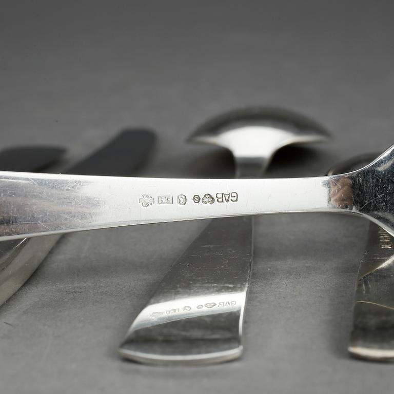 BESTICKSERVIS, 42 delar, silver, "Rosenholm", GAB, Stockholm, 1950-/60-/70-tal. Vikt exkl delar med metallblad ca 1067g.