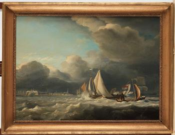 Petrus Jan (Johannes) Schotel, Dutch ships by the coast.