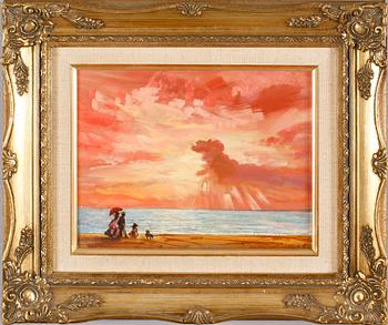 OKÄND KONSTNÄR, 4 st, oljor på duk, uppklistrade på pannå, monogramsignerade R.B.