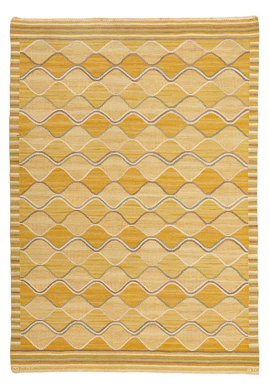 Barbro Nilsson, A CARPET, "Spättan gul", flat weave, ca 252 x 174 cm, signed AB MMF BN.