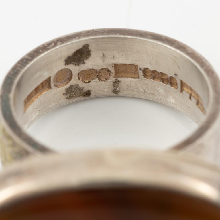 Lars Arby, four rings, sterling silver and agate, Gothenburg 1967, 1968 and 1976.