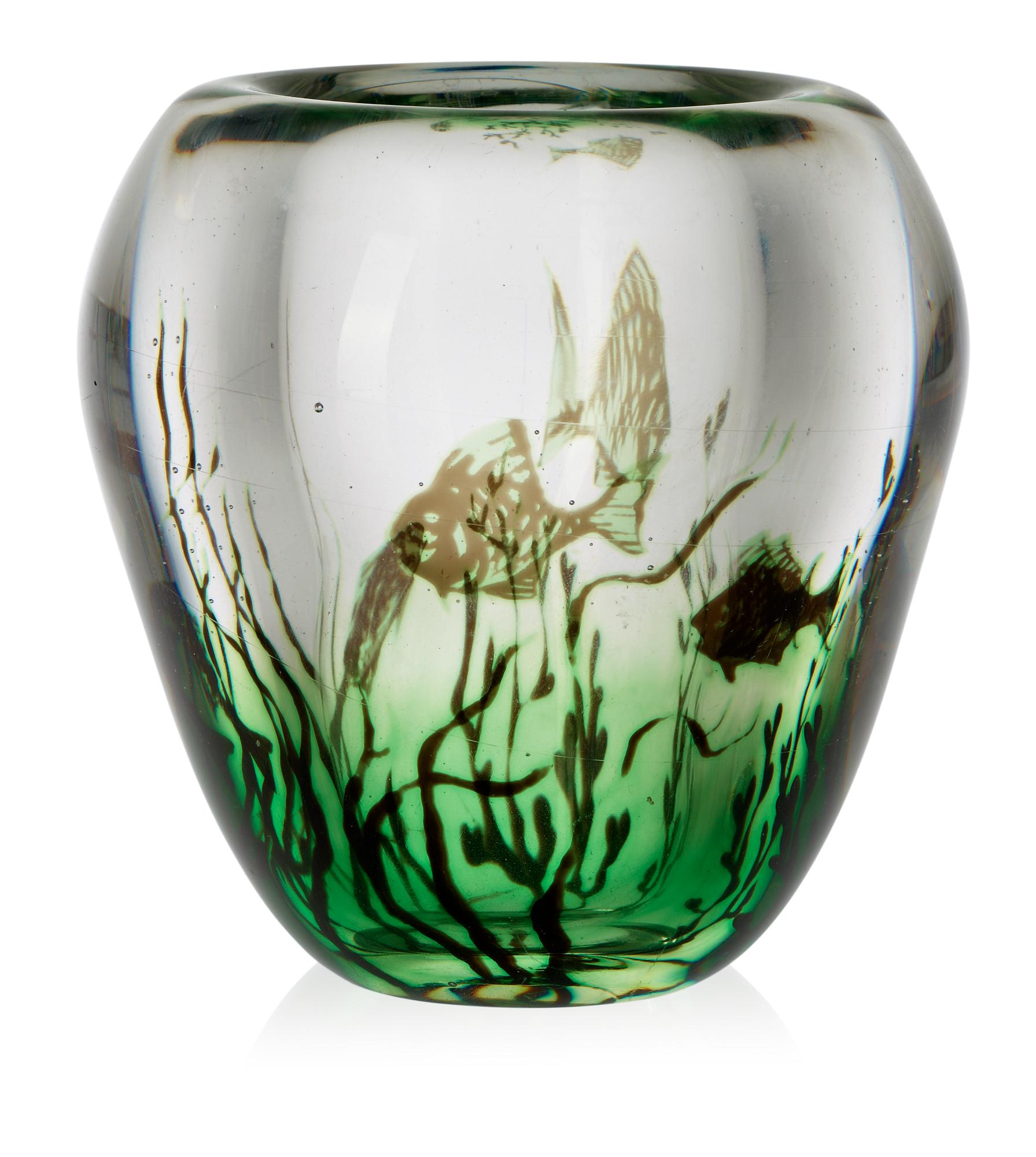 A Vicke Lindstrand 'fish graal' glass vase, Orrefors 1941.