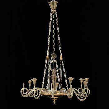 TAKLAMPA, mässing, 1900-talets mitt. H 47(95 inkl kedja).