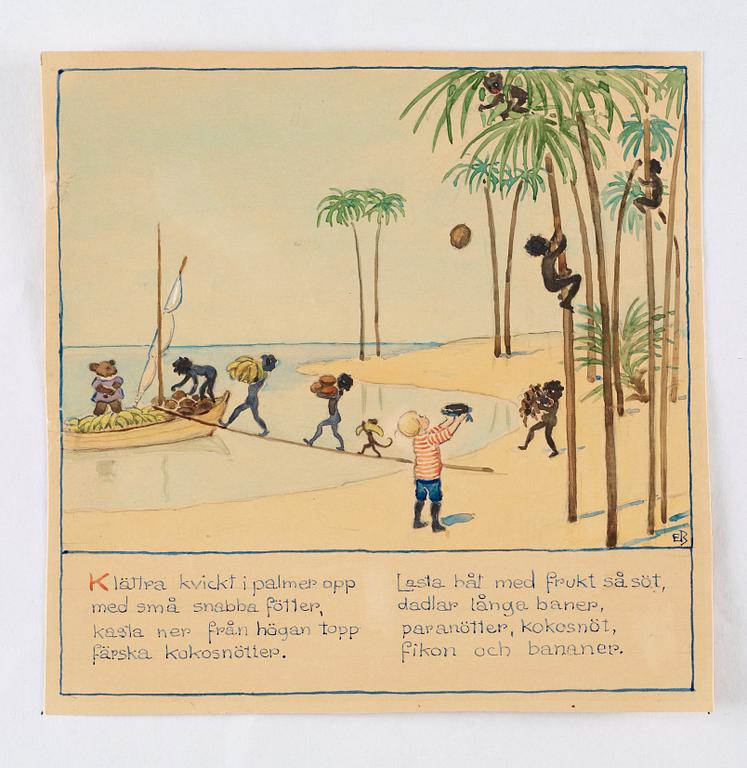 Elsa Beskow, "Lillebrors segelfärd. Bilderbok av Elsa Beskow. Med musik av Alice Tegnér".