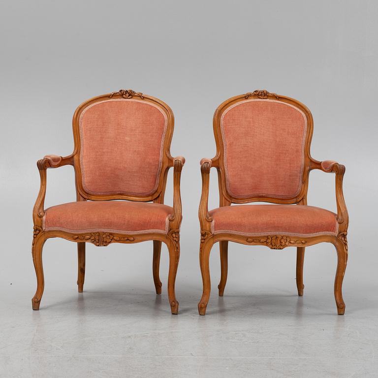 A pair of Louis XVI beechwood armchairs, 18th Century.