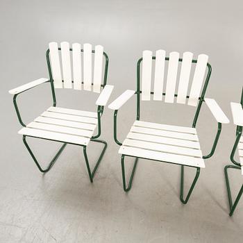 Garden group, 4 chairs, table, mid 1900s.