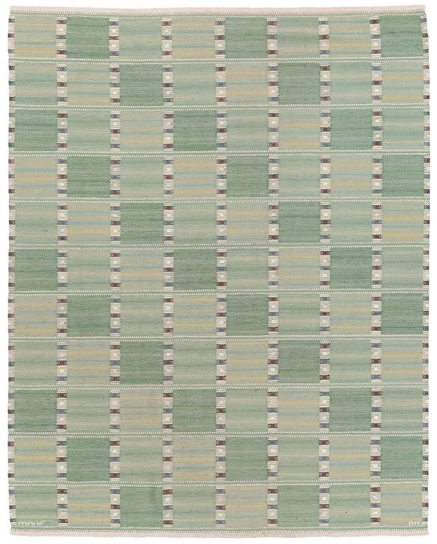 Barbro Nilsson, a carpet, 'Falurutan grön I', flat weave, c. 266 x 210 cm, signed AB MMF BN.