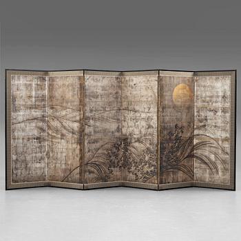 671. A Japanese six-fold screen, 19th Century.