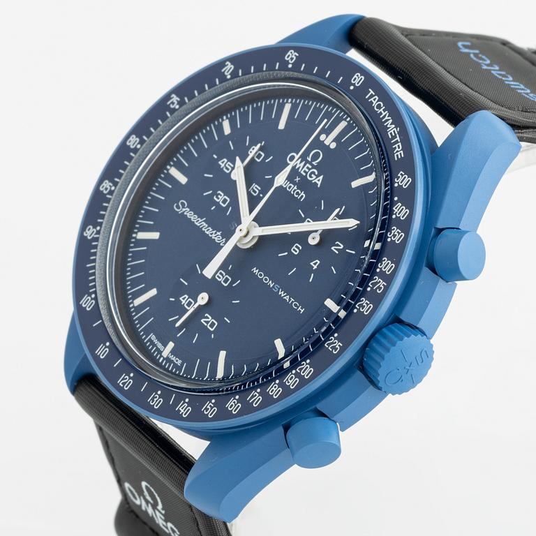 Swatch/Omega, MoonSwatch, Mission to Neptune, kronograf, armbandsur, 42 mm.
