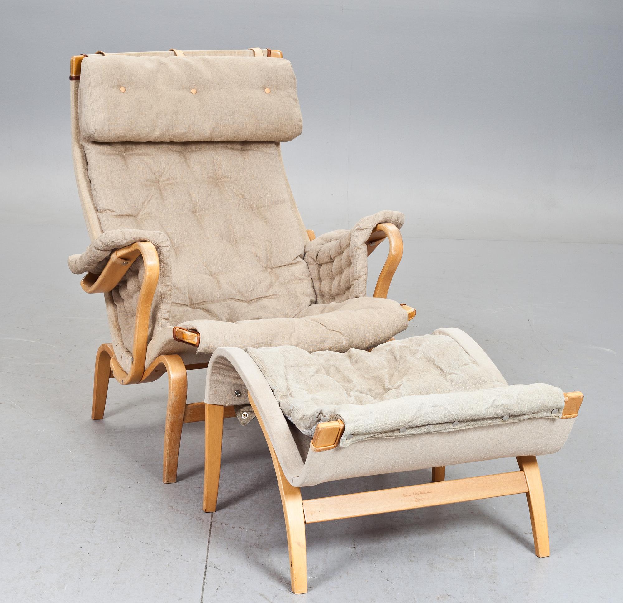 FÅTÖLJ med FOTPALL, "Pernilla", Bruno Mathsson, Dux.