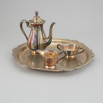 A silver coffee set and a tray, maker's mark Carl Hoff, Helsingborg, Sweden 1934 and 1933,