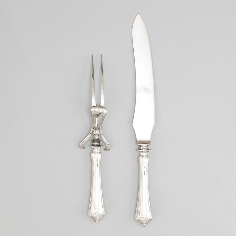 A set of Swedish Art Nouveau carving cutlery, mark of  B Erlandson, Kristianstad 1912.