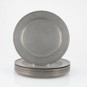 A set of Swedish Pewter Envelope Plates, Scandia Tenn, Karlshamn 1973-1981 (14 pieces).