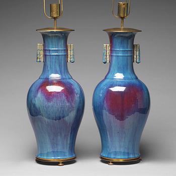 785. A pair of flambé glazed vases, late Qing dynasty.