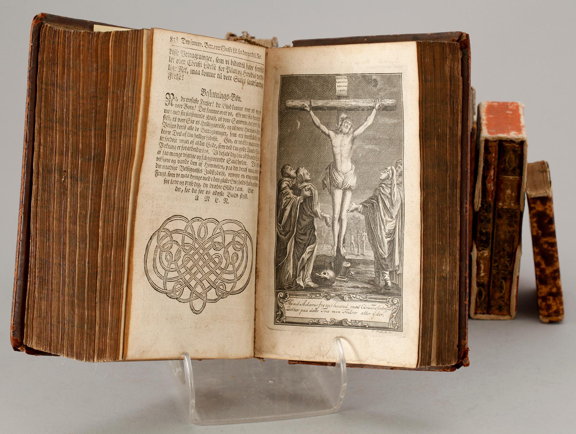 PARTI BÖCKER, 13 st, religiösa, bla "Johan Jacob Rambachs betragtninger..Christi Lidelse..", Köpenhamn 1741.