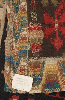 CARRIAGE CUSHION. Rölakan (flat weave). 51,5 x 114 cm. Skåne, Skytts härad (district), dated 1819.