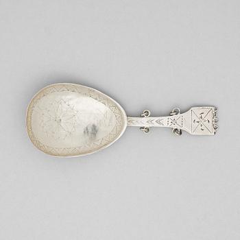 282. A Swedish 19th century silver spoon, mark of Johan Olof Degerman, Haparanda (1840-1887).