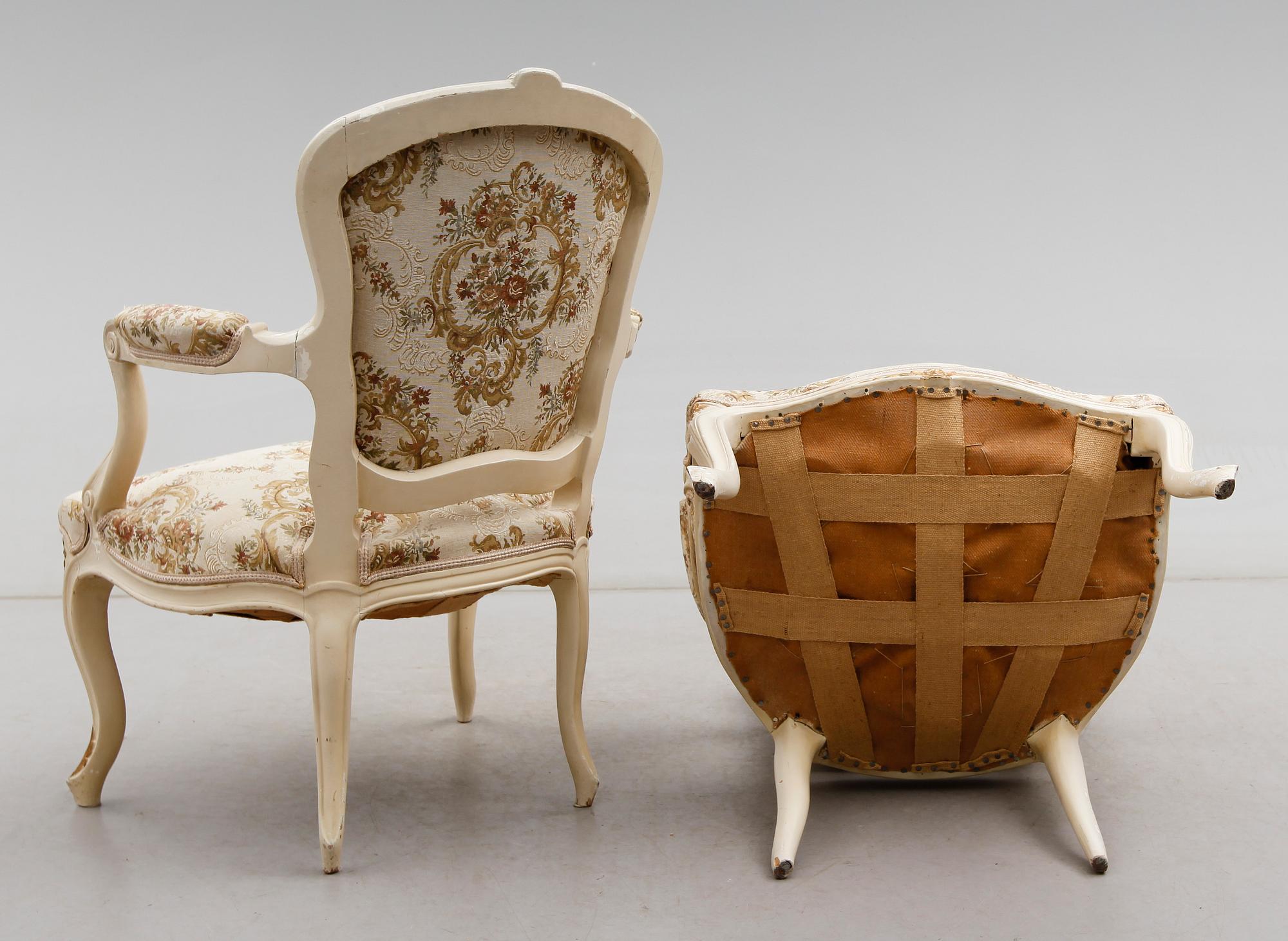 KARMSTOLAR, 1 par, rokokostil, 1800-talets andra hälft.