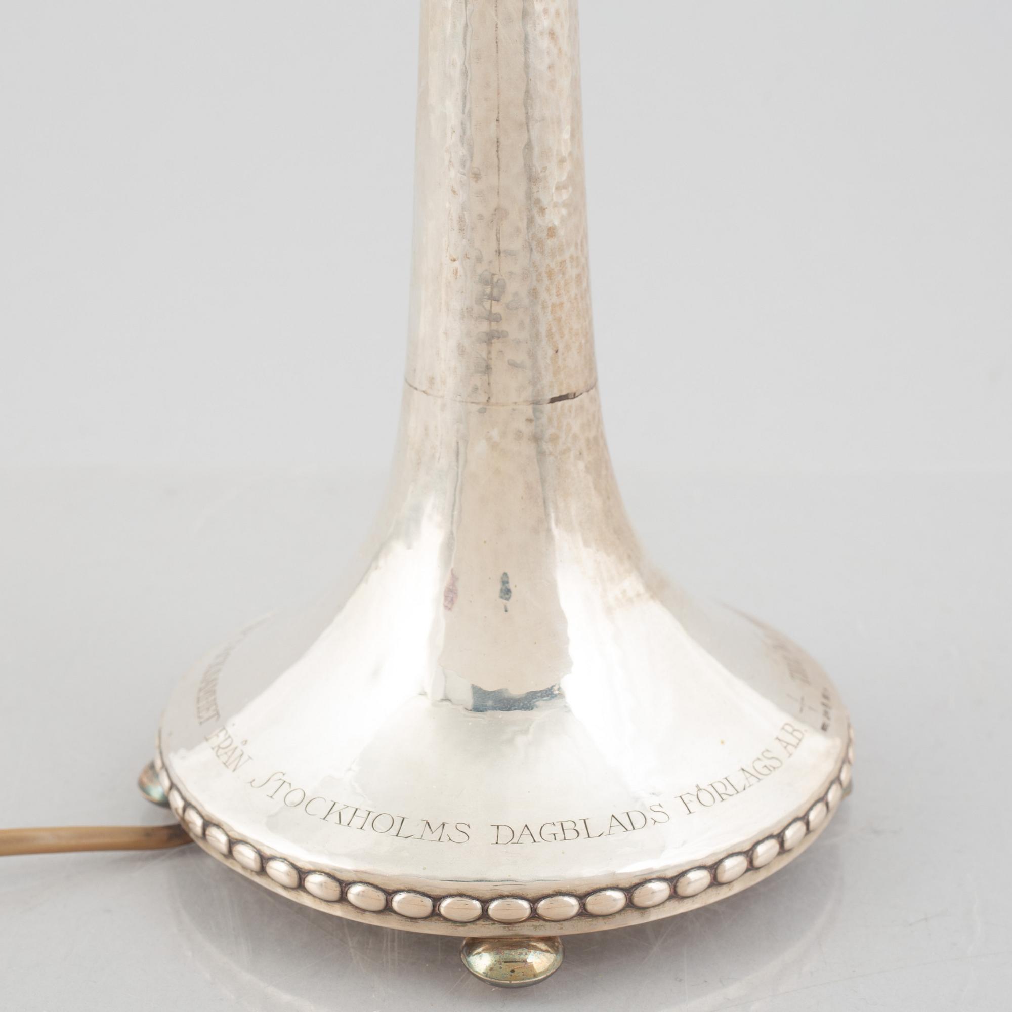 A Swedish silver table lamp, mark of C.G. Hallberg, Stockholm 1929.
