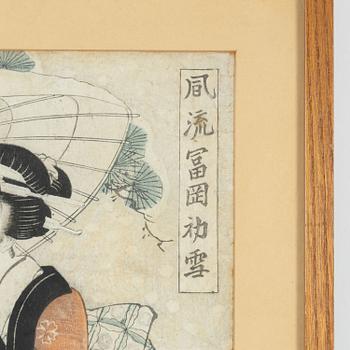 Kikugawa Eizan, two woodblock prints in colours, 19th Century.