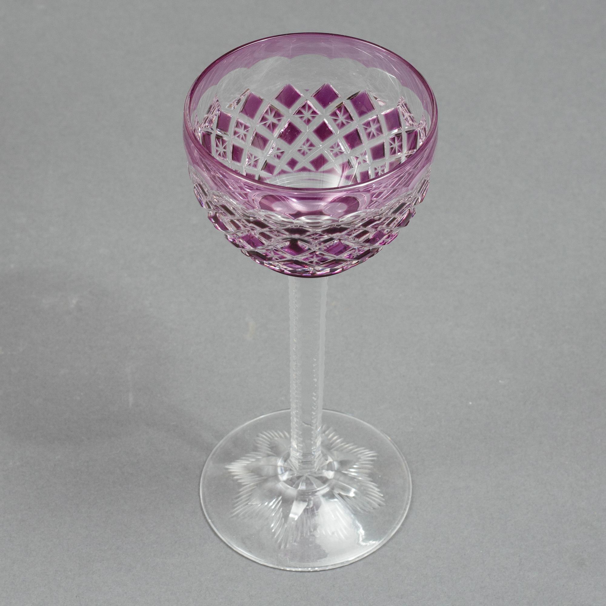 Eleven wine glasses, Bohemian style, 20th Century.