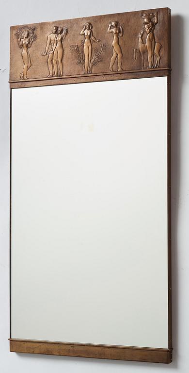 Ulla Fogelklou-Skogh, a bronze framed wall mirror, "The five senses", executed at Ystad Metallindustri, Sweden, 1930-40's.