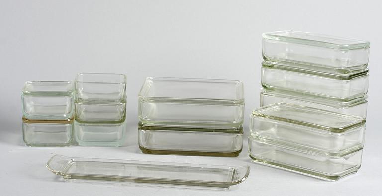 GLASSERVIS, 14+9 delar, "Kubus", Wilhelm Wagenfelt för Lausitzer Glasverein, Tyskland, 1930/40-tal.