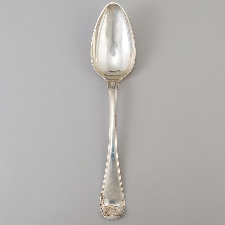 A Swedish empire silver serving spoon by Jacob Richard Borg in Gävle 1841. Weight ca 103 grams.