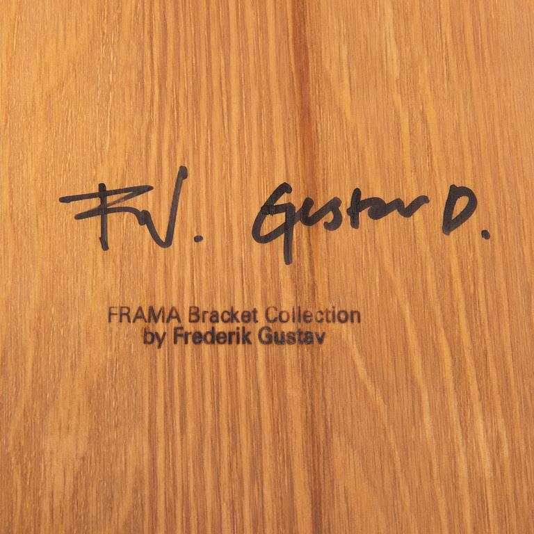 A pair of signed stained pine 'Bracket Chairs' by Frederik Gustav for Frama, Copenhagen 2023.