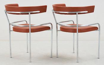 A pair of Gunnar Asplund chromed steel and leather armchairs by Källemo, Sweden post 1988.