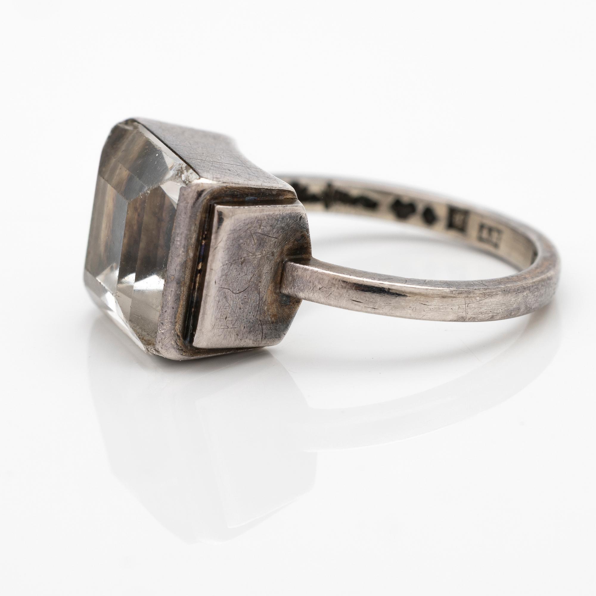 Wiwen Nilsson, Ring, sterling silver with faceted rock crystal, Lund 1947.
