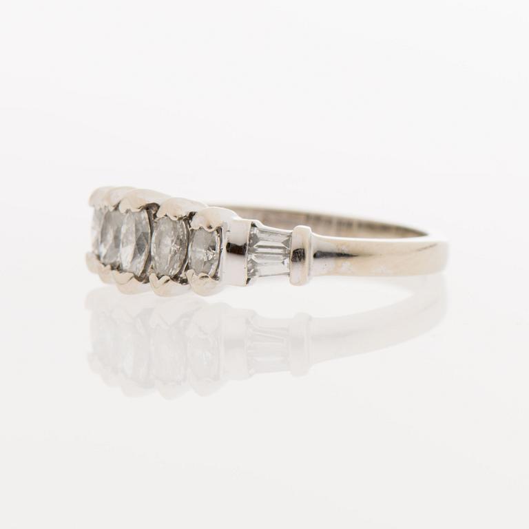 A RING, marquise and baguette cut diamonds, 14K white gold.