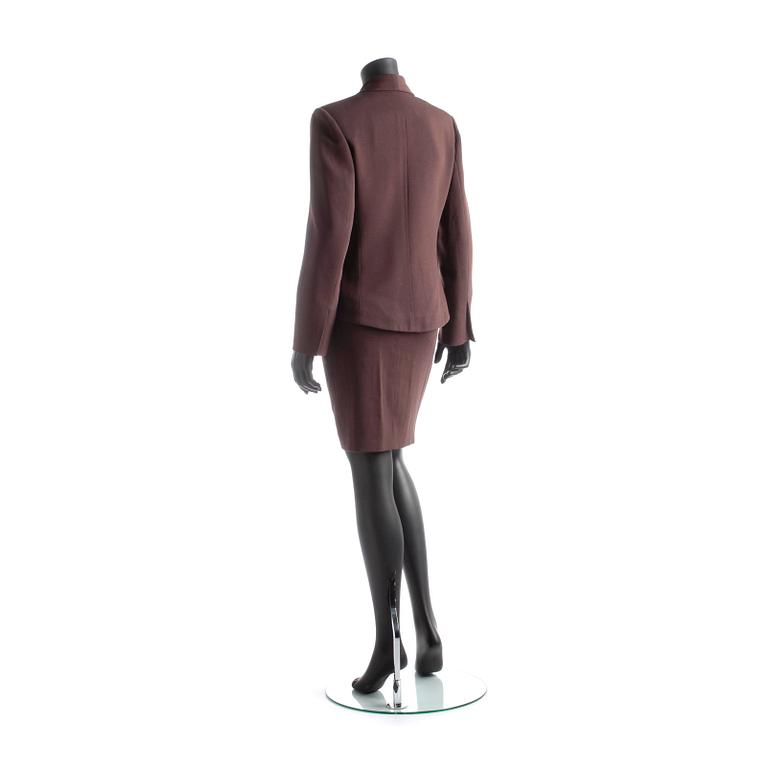 CHRISTIAN DIOR,  a two-picee brown wool dress consisting of jacket and skirt.