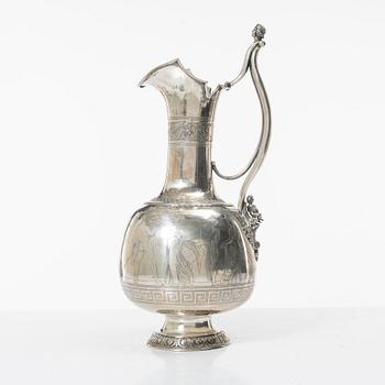 A silver claret jug, mark of Emil Ferdinand Dahl, Copenhagen, Denmark, 1865.