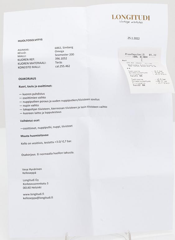 Omega, Seamaster, Professional, Pre-Bond, 200m, wristwatch, 38 mm.