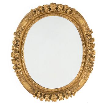 A MIRROR, formerly a picture frame, 18th century.