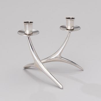 A silver candlestick for two candles, Auran Kultaseppä, Turku, Finland 1973.