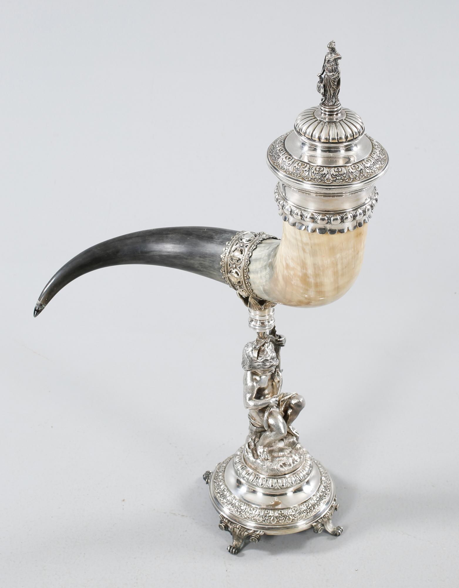 A drinking horn with epns mounting, GAB, Stockholm, late 19th century.