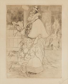 CARL LARSSON, etching, signed C.L. in pencil. Executed 1909. State 2. A few copies signed by hand."Lisbeth and the calf".