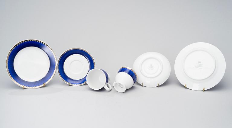 SIGVARD BERNADOTTE, 43 piece, porcelain tableware, "Christineholm"/"Marianne Royal Blue" Millenium 2000.