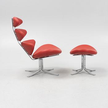 Poul Volther, fåtölj med fotpall, "Corona EJ 5", Erik Jørgensen, Danmark.