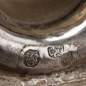 Two simular pairs of candlesticks, two marked Barde, Geneve 18th century, two with later marks.
