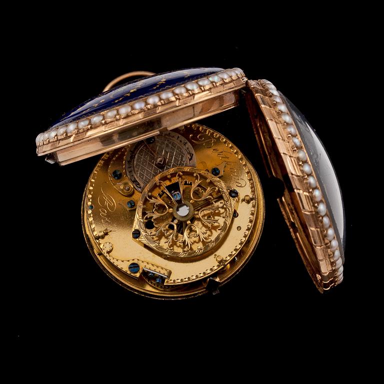 A gold and enamel verge pocket watch, Berthoud, Paris, c. 1820.